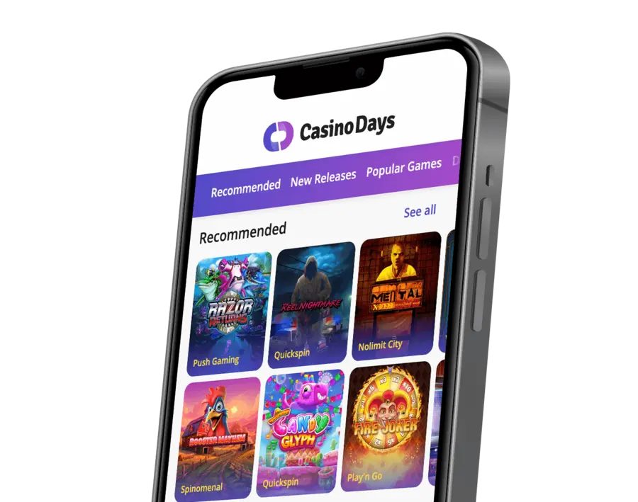 Casino Days lobby on a phone